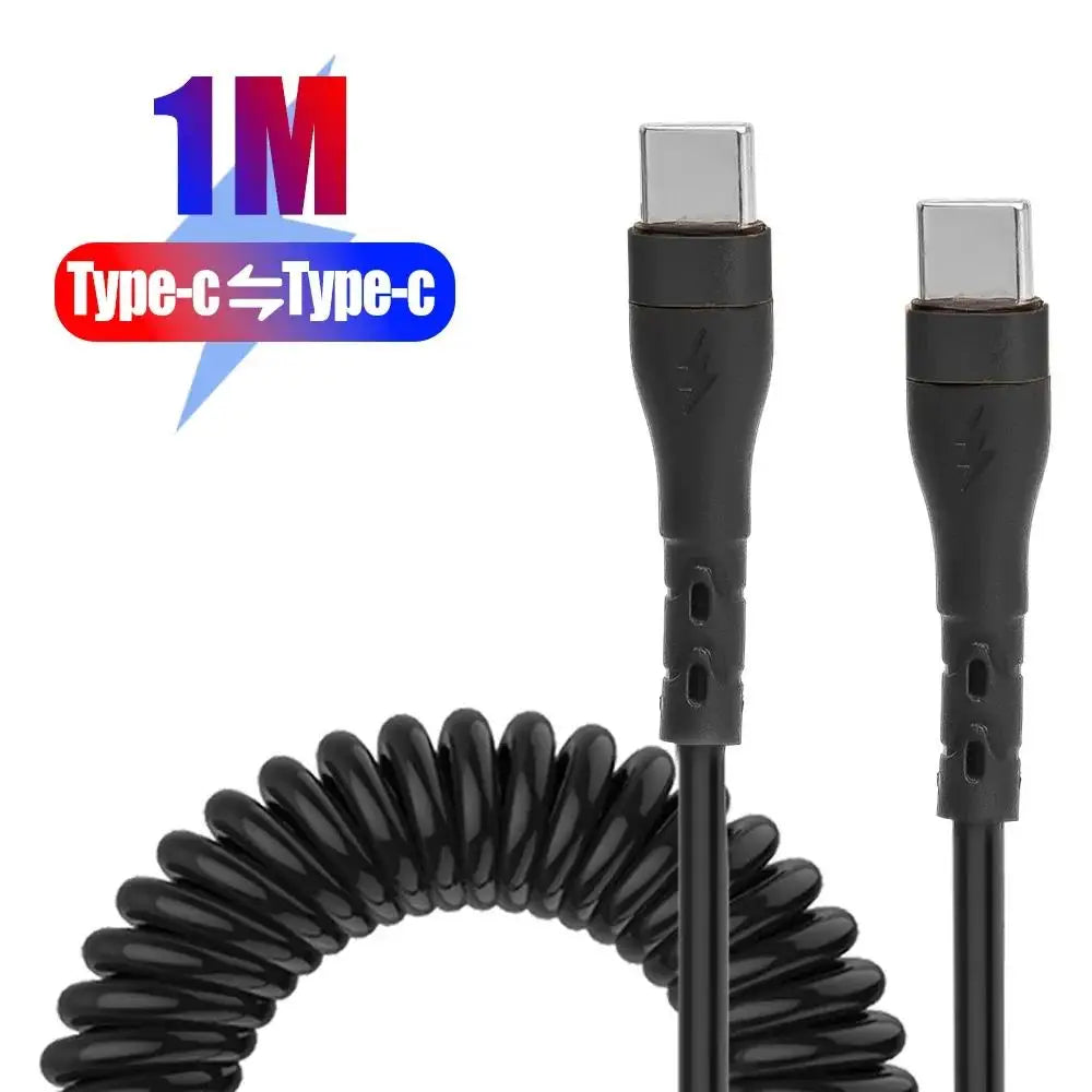 Type-C To Type-C Fast Charging Cable PD 120W 6A Spring Coiled Extendable Type C Cord Car Phone Charging Cable For iPhone Samsung ATS Car Design