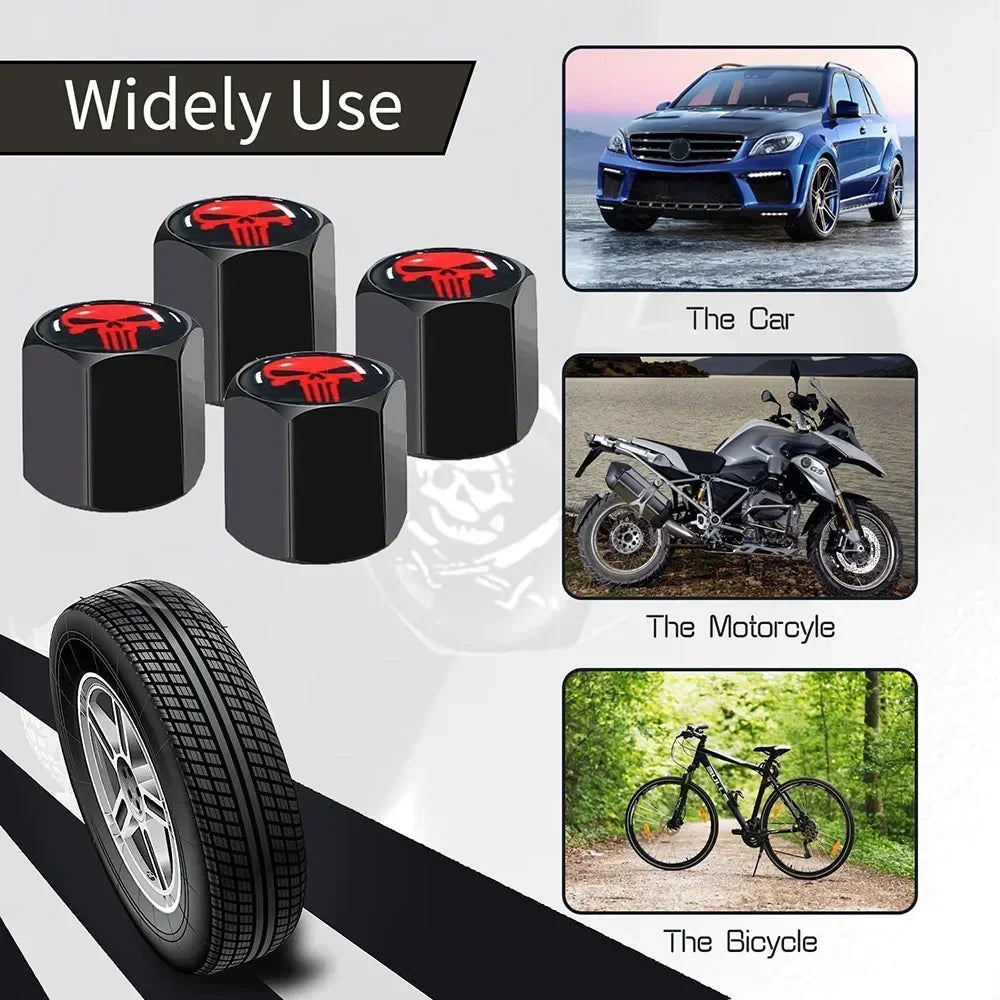 Skull Tire Valve Caps – Zinc Alloy Dustproof Anti-Theft Air Valve Stem Covers