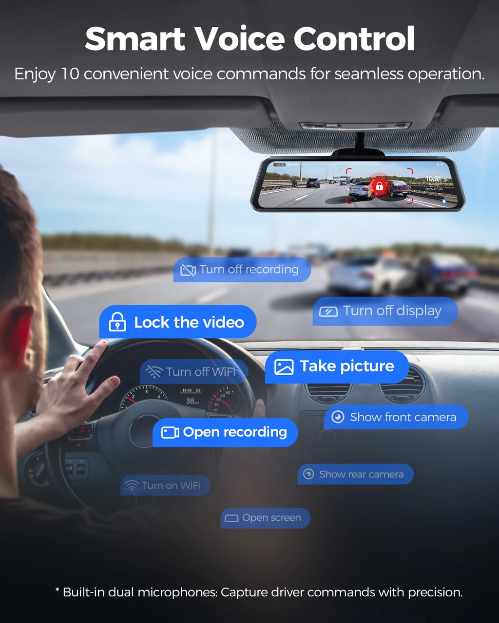 AZDOME PG17 Max 4K+2.5K Rearview Dash Cam 12'' Touch Screen Mirror Dash Cam with ADAS BSD LCA Car DVR Loop Recording 24H Parking ATS Car Design