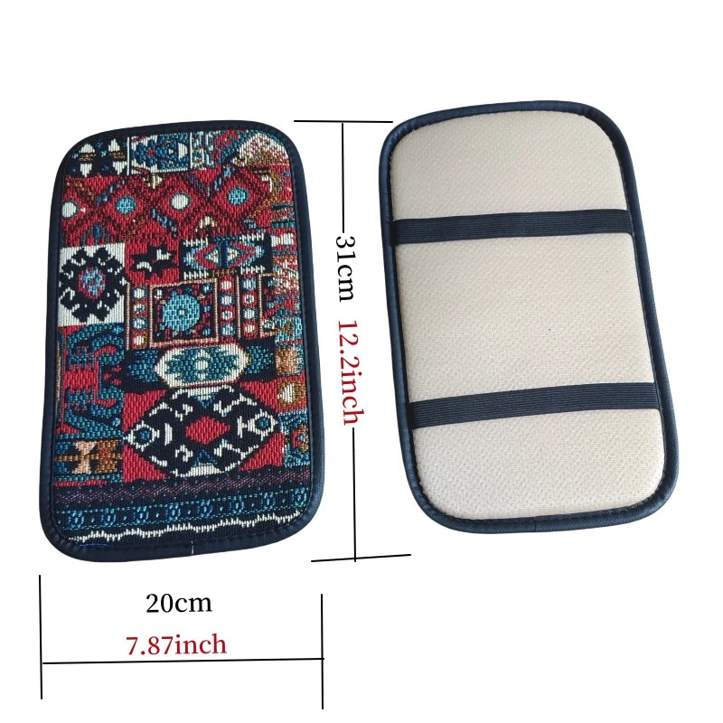 Car center armrest box decorative mat linen retro ethnic style cleaning mat ATS Car Design