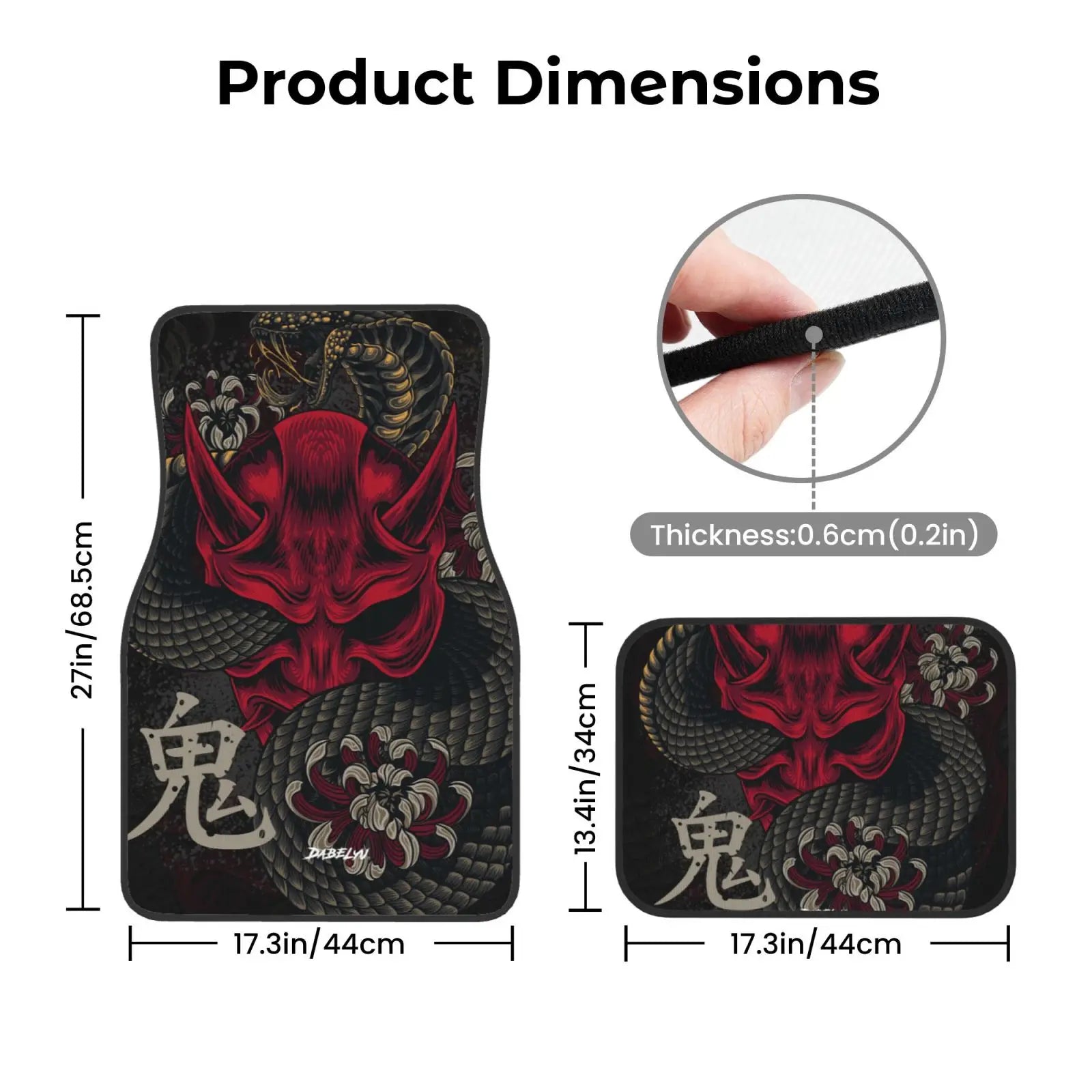 JAPANESE ART ONI MASK Snake Car Floor Mat 4-piece Set Suitable for All Car Floor Mat Accessories Crystal Velvet Floor Mats ATS Car Design