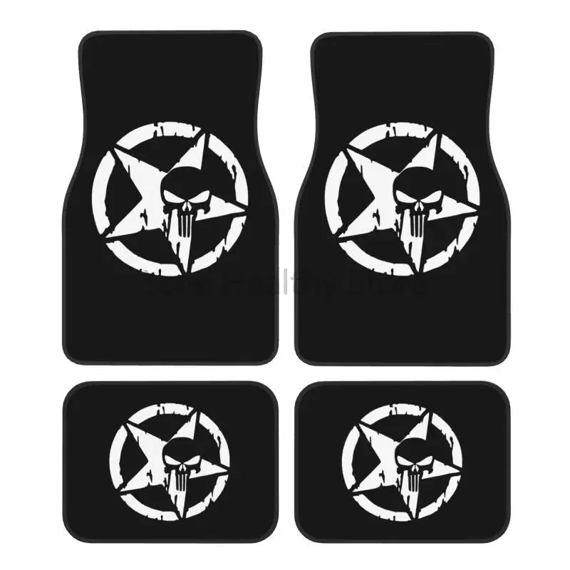Military Tactical Skull Star Car Floor Mats Set of 4 Front and Rear Foot Mats Universal Car Accessories Decor for Van Sedan SUV ATS Car Design