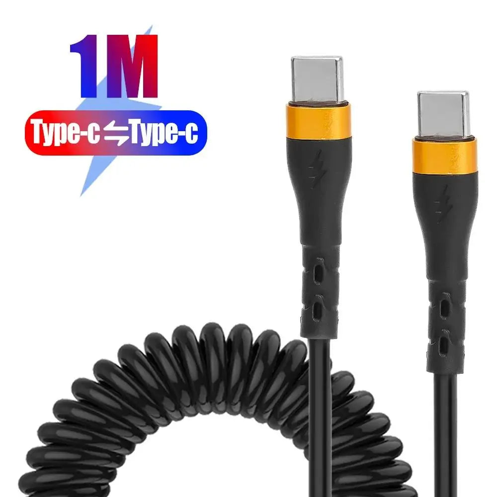 Type-C To Type-C Fast Charging Cable PD 120W 6A Spring Coiled Extendable Type C Cord Car Phone Charging Cable For iPhone Samsung ATS Car Design
