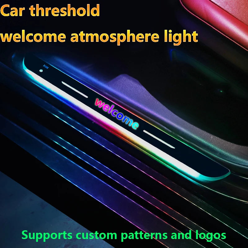 Car Welcome Door Sill Light Threshold Lamp Welcome Plate Pedal Light with Wireless LED Light Adjustable color changing mode ATS Car Design