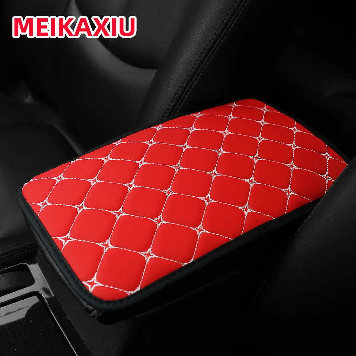PU leather star pattern embroidered three-dimensional car armrest cover, 12.6 inches x 7.5 inches, car decorative item ATS Car Design