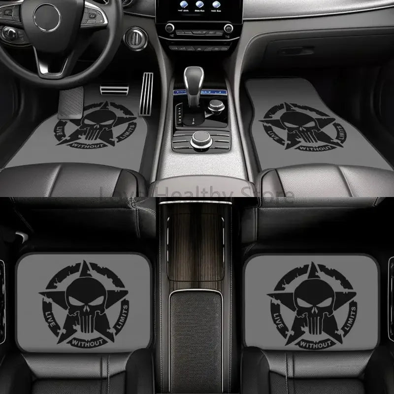 Military Tactical Skull Star Car Floor Mats Set of 4 Front and Rear Foot Mats Universal Car Accessories Decor for Van Sedan SUV ATS Car Design