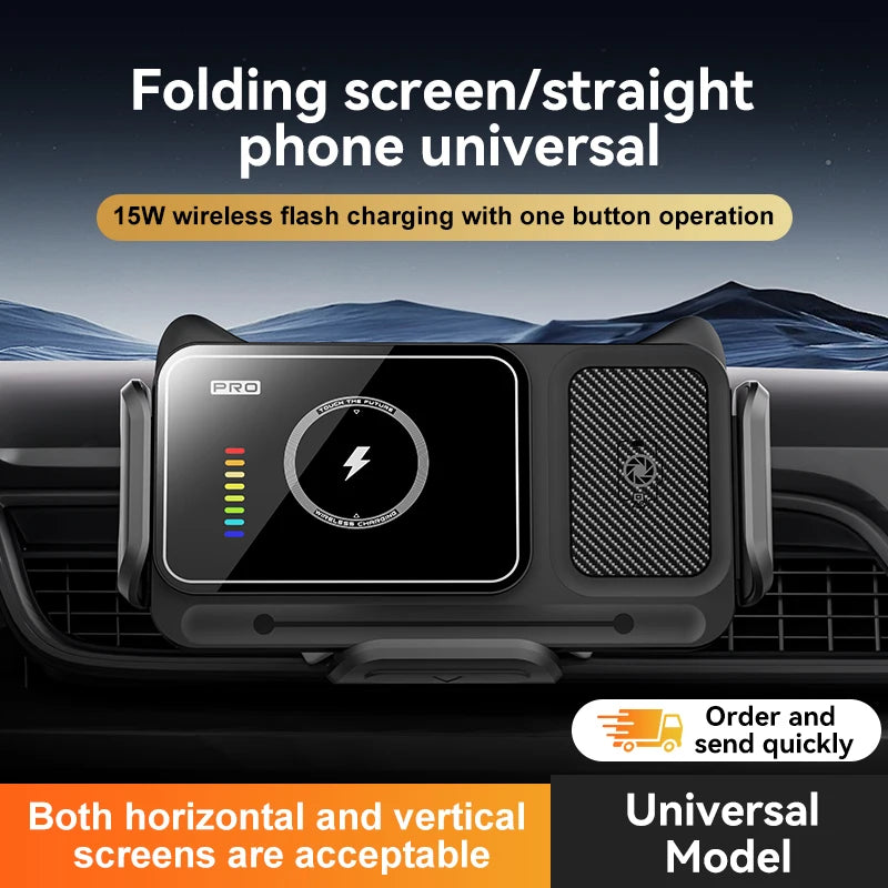 15W Universal Car Phone Holder Wireless Charger 360° Rotation Mount for Samsung Galaxy Fold 6 5 4 3 Z Flip S25 S24 Iphone 17 16 ATS Car Design