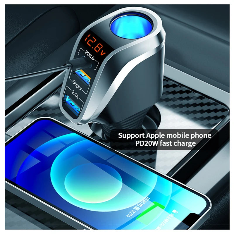 BLALION 180W USB Car Charger Super Fast Charging QC3.0 PD 66W Quick Charge Cigarette Lighter Socket For iPhone Xiaomi Samsung ATS Car Design