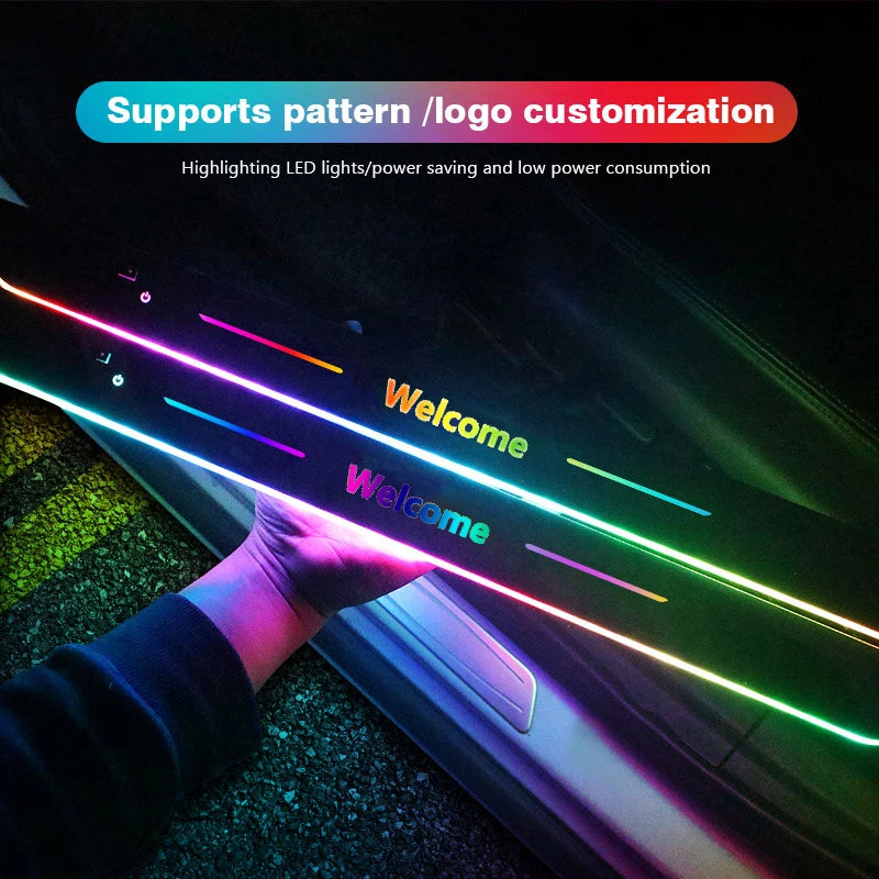 Car Welcome Door Sill Light Threshold Lamp Welcome Plate Pedal Light with Wireless LED Light Adjustable color changing mode ATS Car Design