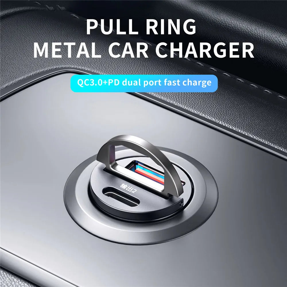 100W/200W QC3.0 PD Mini Car Charger 12-24V Lighter Fast Charging Car USB Type C Charger for Xiaomi Samsung Huawei iPhone Power ATS Car Design