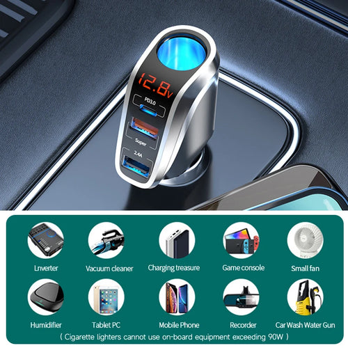 BLALION 180W USB Car Charger Super Fast Charging QC3.0 PD 66W Quick Charge Cigarette Lighter Socket For iPhone Xiaomi Samsung ATS Car Design