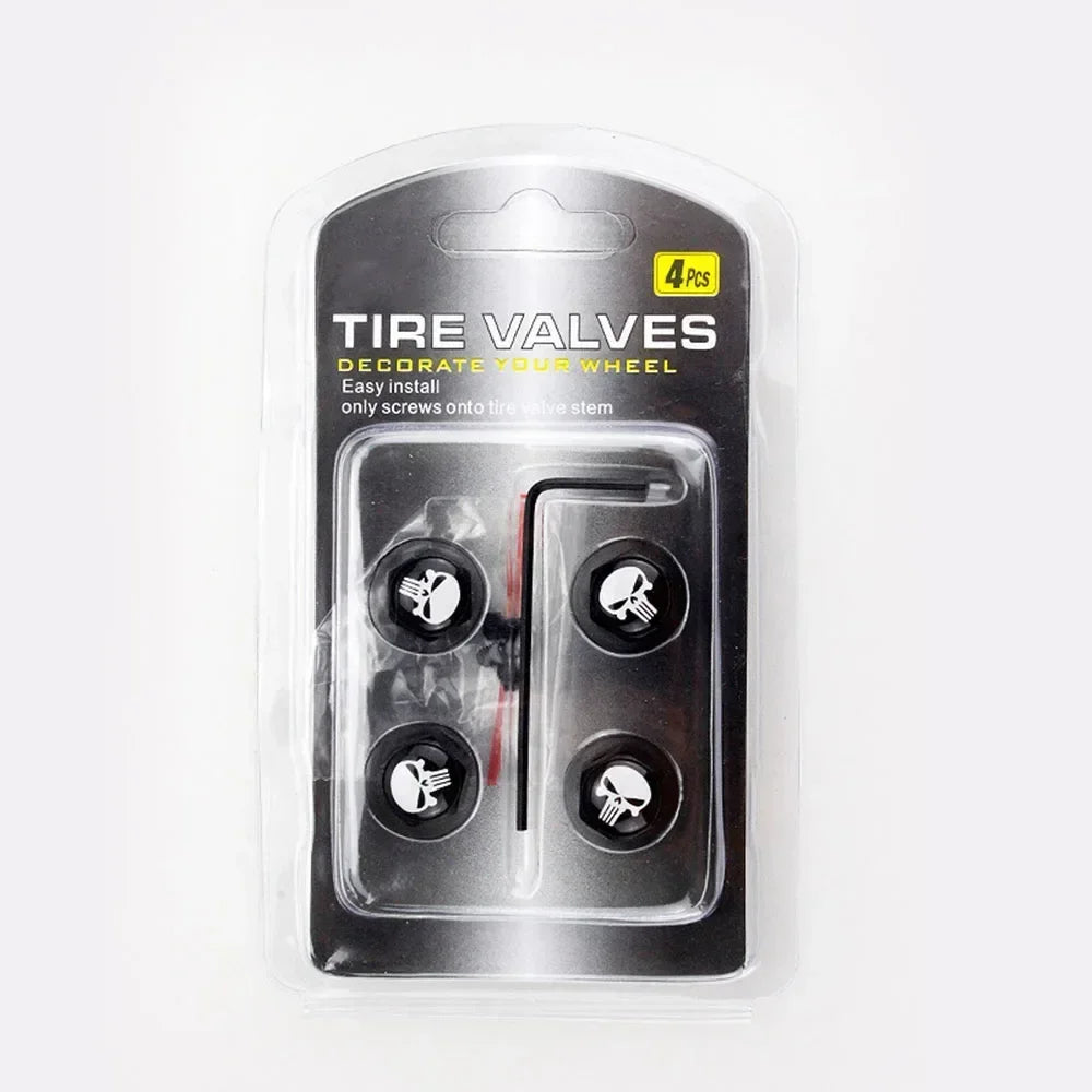 Skull Tire Valve Caps – Zinc Alloy Dustproof Anti-Theft Air Valve Stem Covers