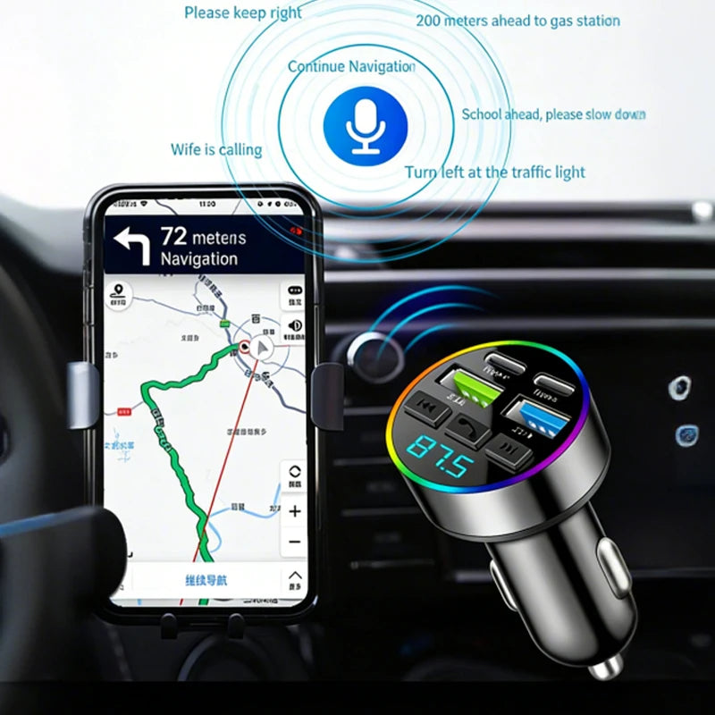66W Car Cigarette Lighter Fast Charging Bluetooth 5.0 USB PD Type C Multiport Charger with LED Display FM Transmitter MP3 Player ATS Car Design