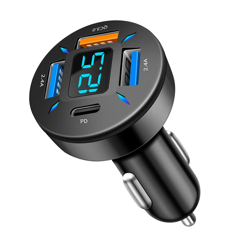 66W USB Type C Charger For Car PD 4 USB Car Quick Charge QC3.0 12/24 V Car Cigarette Lighter Socket Splitter For iPhone Huawei ATS Car Design