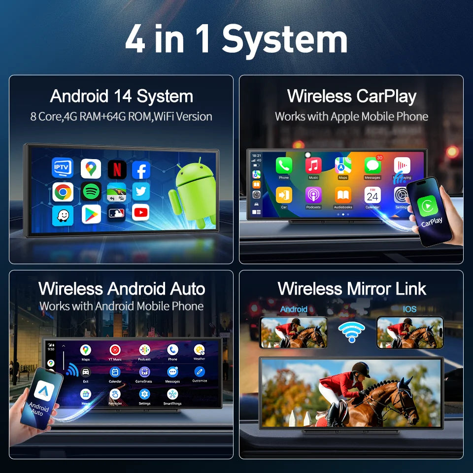 Imagebon P70 11.4" Android 14 8Core DVR Triple-view Camera Carplay/App:App Split Screen Recorder Youtube Spotify AI Dash Cam ATS Car Design
