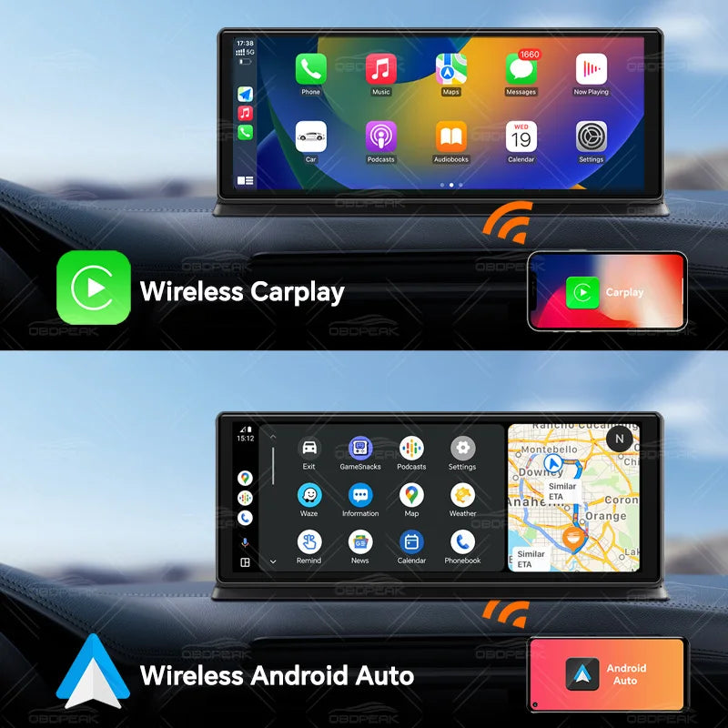 OBDPEAK K8 Pro Front 5K Rear 1080P Dash Cam Camera 11.3" Touch Ai Screen Carplay & Android Auto GPS Navigation Night Vision DVR ATS Car Design