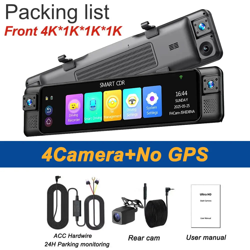4 Channel 4K ADAS RearView Mirror Dash Camera for Cars 4 Lens 1080p BSD Front Left Right Rear Car DVR Auto WIFI Video Recorder ATS Car Design