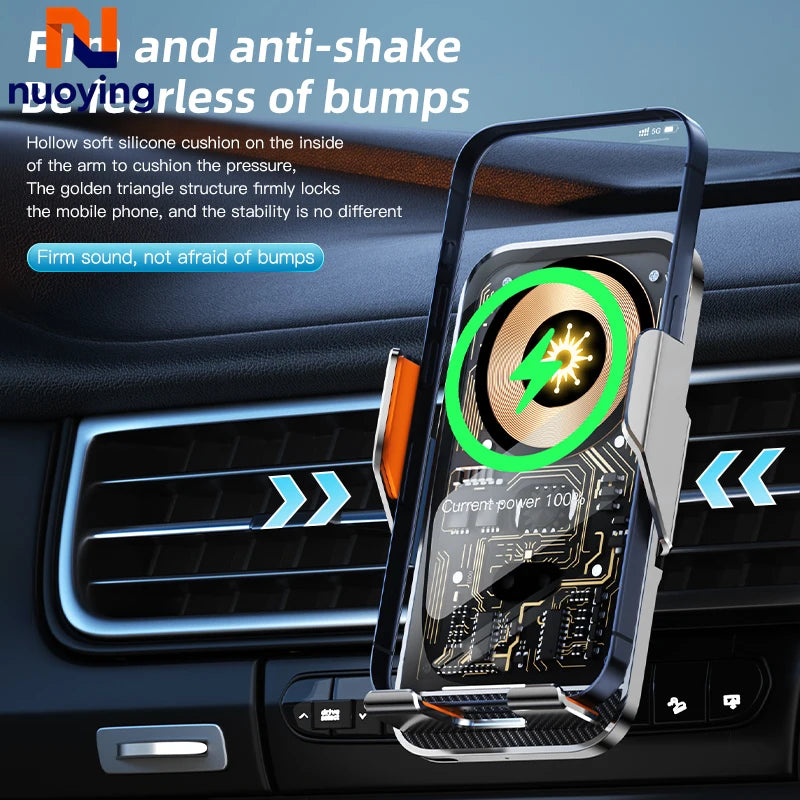 Fast Charging Universal Car Wireless Charging Phone Holder, Transparent Visible Design, Secure Air Vent Clip for All Smartphones ATS Car Design