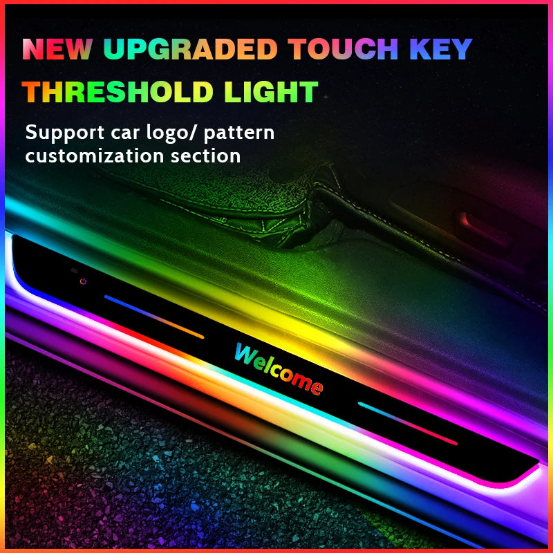 Car Welcome Door Sill Light Threshold Lamp Welcome Plate Pedal Light with Wireless LED Light Adjustable color changing mode ATS Car Design