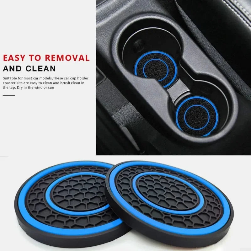 2pcs 7cm/2.75inch Car Center Console Anti Slip Pad Easy Clean Dustproof Coaster Pvc Double Circle Honeycomb Pattern Car Interior ATS Car Design