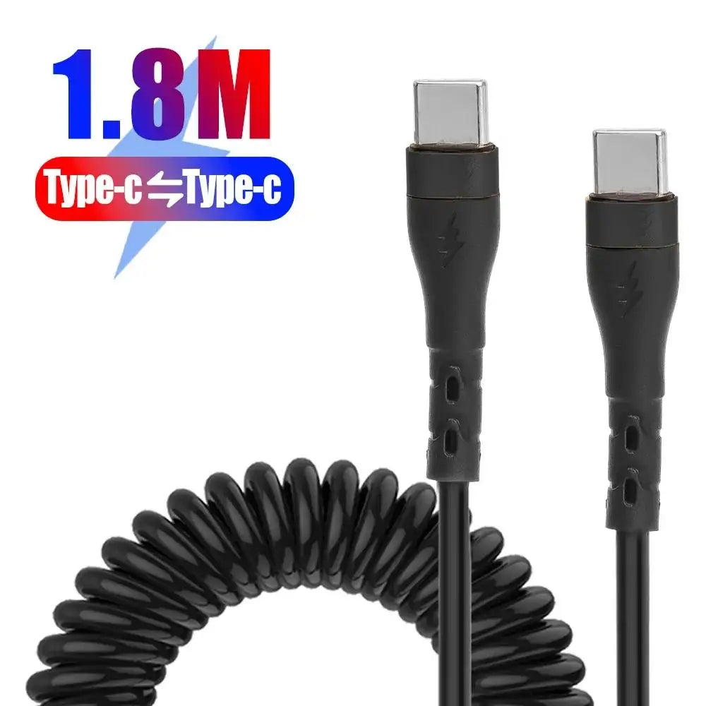 Type-C To Type-C Fast Charging Cable PD 120W 6A Spring Coiled Extendable Type C Cord Car Phone Charging Cable For iPhone Samsung ATS Car Design