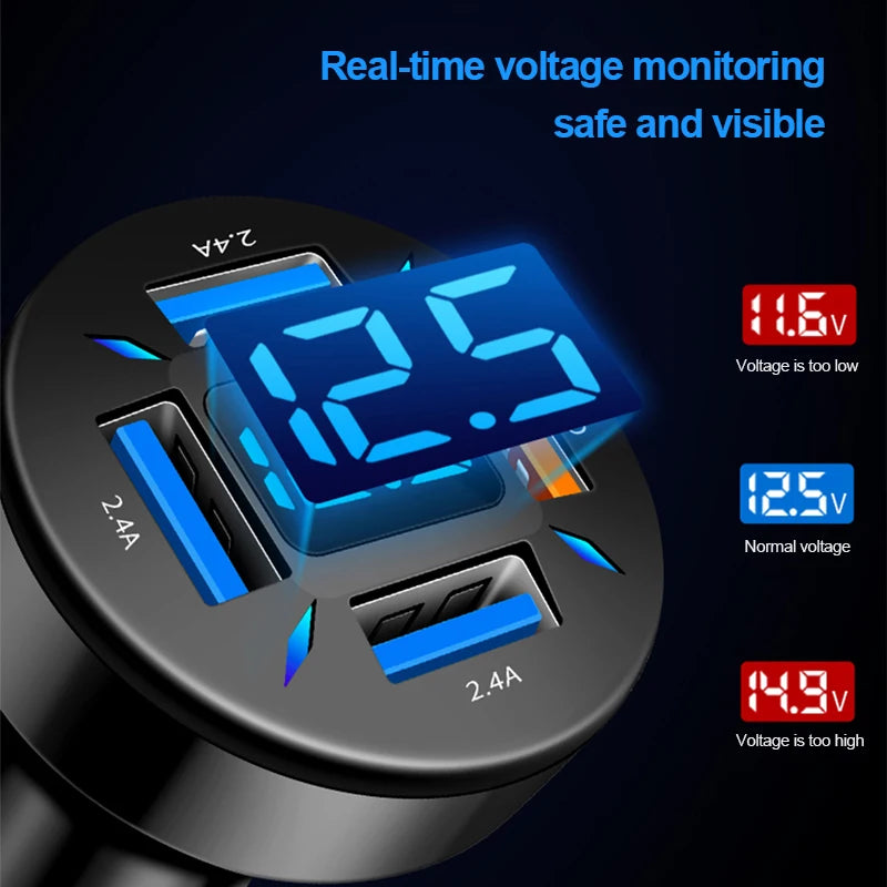 66W USB Type C Charger For Car PD 4 USB Car Quick Charge QC3.0 12/24 V Car Cigarette Lighter Socket Splitter For iPhone Huawei ATS Car Design