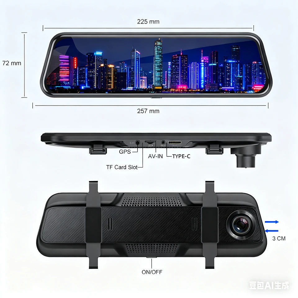 Acceo 4K Mirror Dash Cam Wireless CarPlay Android Auto Optional 1080P Rearview Camera 24H Parking Mode Loop Recording Car Camera ATS Car Design