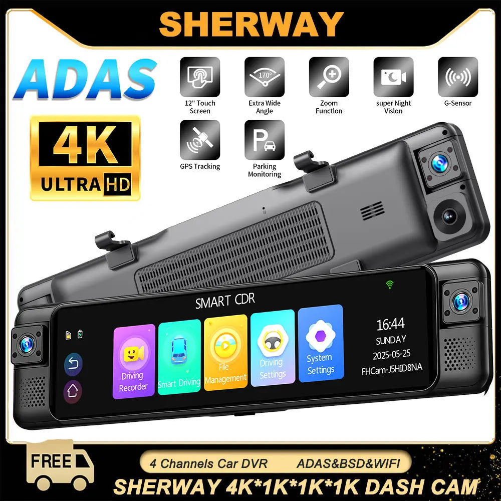 4 Channel 4K ADAS RearView Mirror Dash Camera for Cars 4 Lens 1080p BSD Front Left Right Rear Car DVR Auto WIFI Video Recorder ATS Car Design