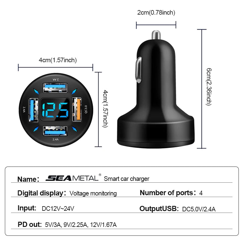 66W USB Type C Charger For Car PD 4 USB Car Quick Charge QC3.0 12/24 V Car Cigarette Lighter Socket Splitter For iPhone Huawei ATS Car Design