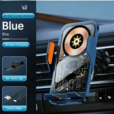Fast Charging Universal Car Wireless Charging Phone Holder, Transparent Visible Design, Secure Air Vent Clip for All Smartphones ATS Car Design