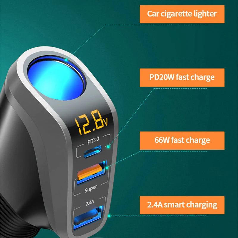 BLALION 180W USB Car Charger Super Fast Charging QC3.0 PD 66W Quick Charge Cigarette Lighter Socket For iPhone Xiaomi Samsung ATS Car Design