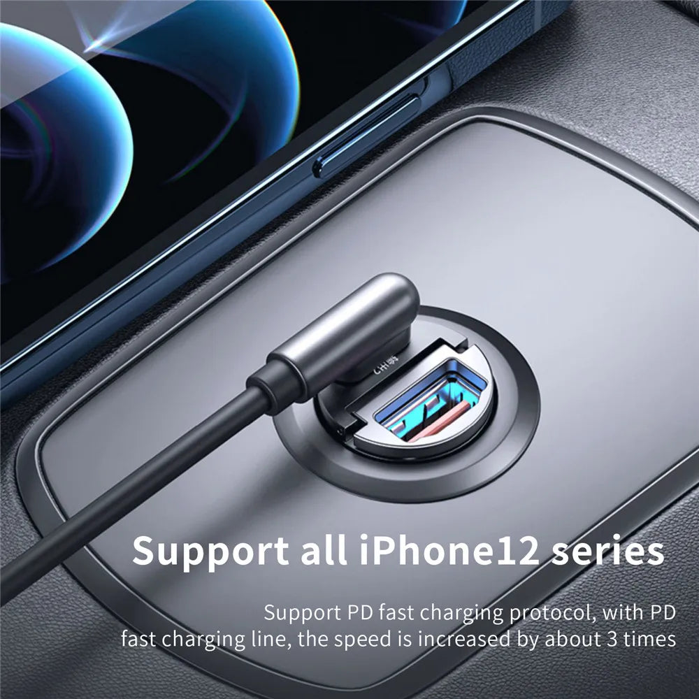 100W/200W QC3.0 PD Mini Car Charger 12-24V Lighter Fast Charging Car USB Type C Charger for Xiaomi Samsung Huawei iPhone Power ATS Car Design