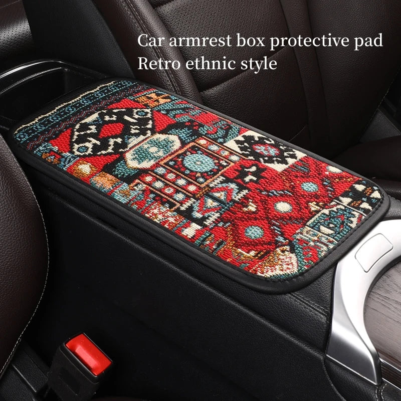 Car center armrest box decorative mat linen retro ethnic style cleaning mat ATS Car Design