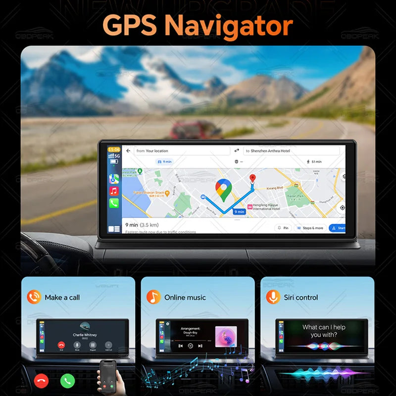 OBDPEAK K8 Pro Front 5K Rear 1080P Dash Cam Camera 11.3" Touch Ai Screen Carplay & Android Auto GPS Navigation Night Vision DVR ATS Car Design