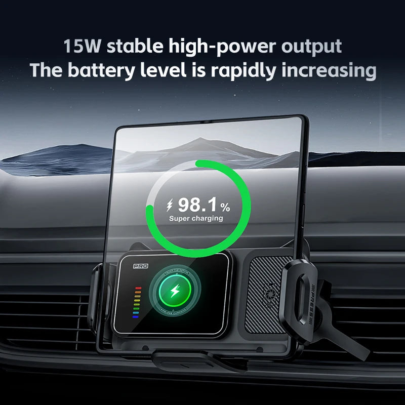 15W Universal Car Phone Holder Wireless Charger 360° Rotation Mount for Samsung Galaxy Fold 6 5 4 3 Z Flip S25 S24 Iphone 17 16 ATS Car Design