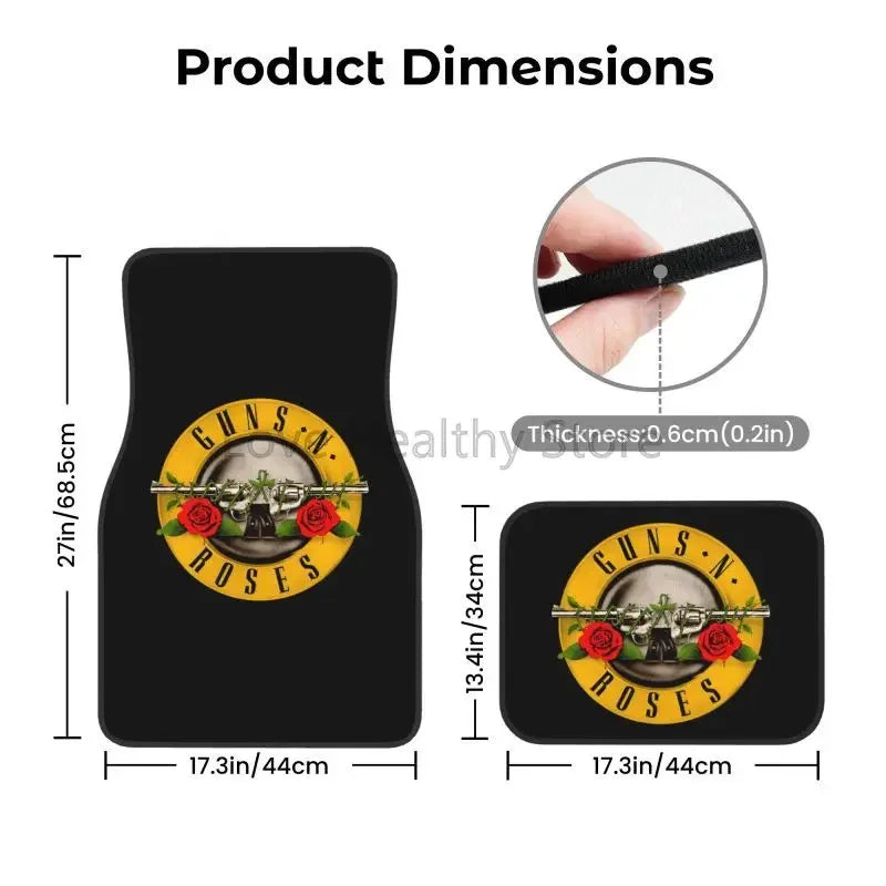 Guns N Roses Car Floor Mats Set of 4 Vehicle Front and Rear Foot Mats Universal Floor Rugs Non-Slip Auto Car Decor Accessories ATS Car Design