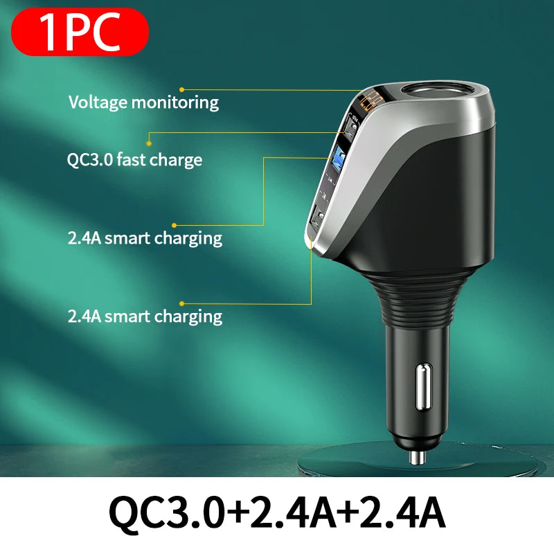 BLALION 180W USB Car Charger Super Fast Charging QC3.0 PD 66W Quick Charge Cigarette Lighter Socket For iPhone Xiaomi Samsung ATS Car Design
