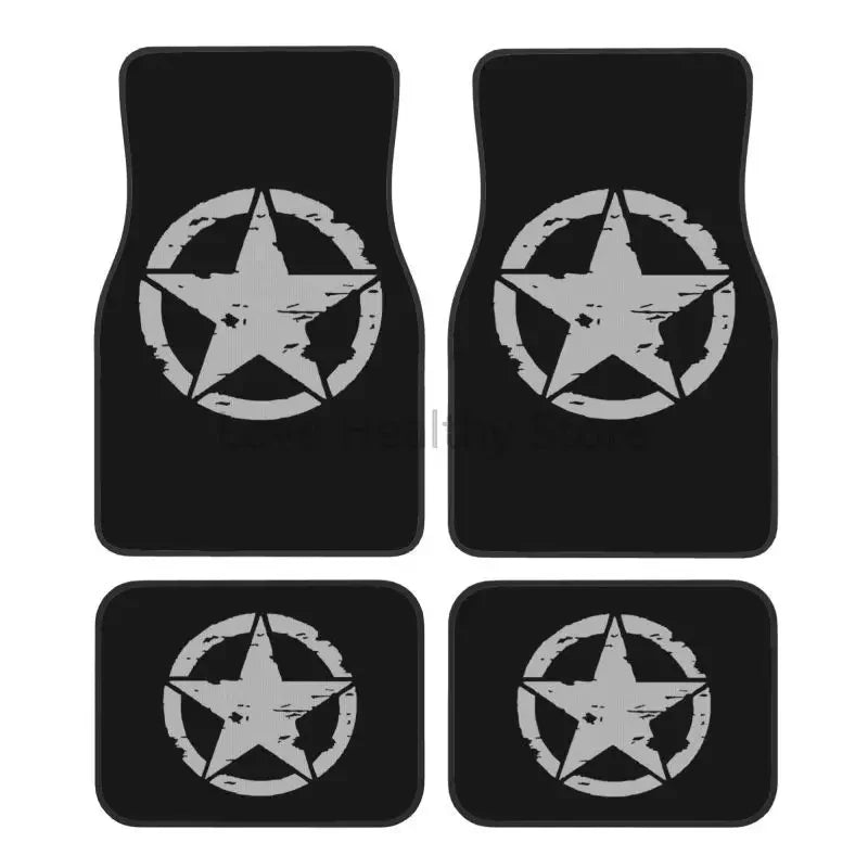 Military Tactical Skull Star Car Floor Mats Set of 4 Front and Rear Foot Mats Universal Car Accessories Decor for Van Sedan SUV ATS Car Design