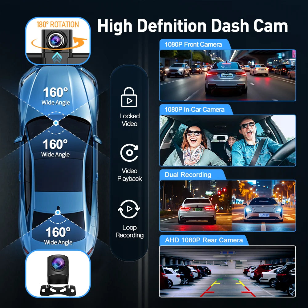 Imagebon P70 11.4" Android 14 8Core DVR Triple-view Camera Carplay/App:App Split Screen Recorder Youtube Spotify AI Dash Cam ATS Car Design