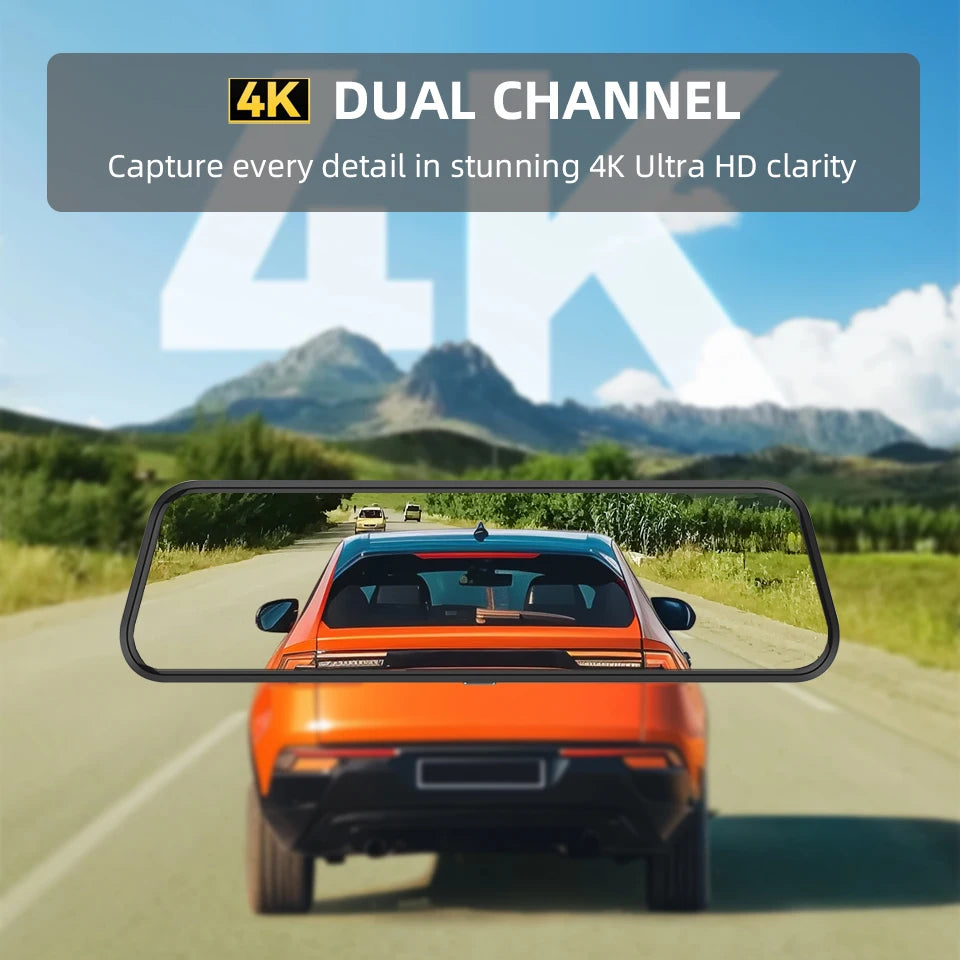 Acceo 4K Mirror Dash Cam Wireless CarPlay Android Auto Optional 1080P Rearview Camera 24H Parking Mode Loop Recording Car Camera ATS Car Design
