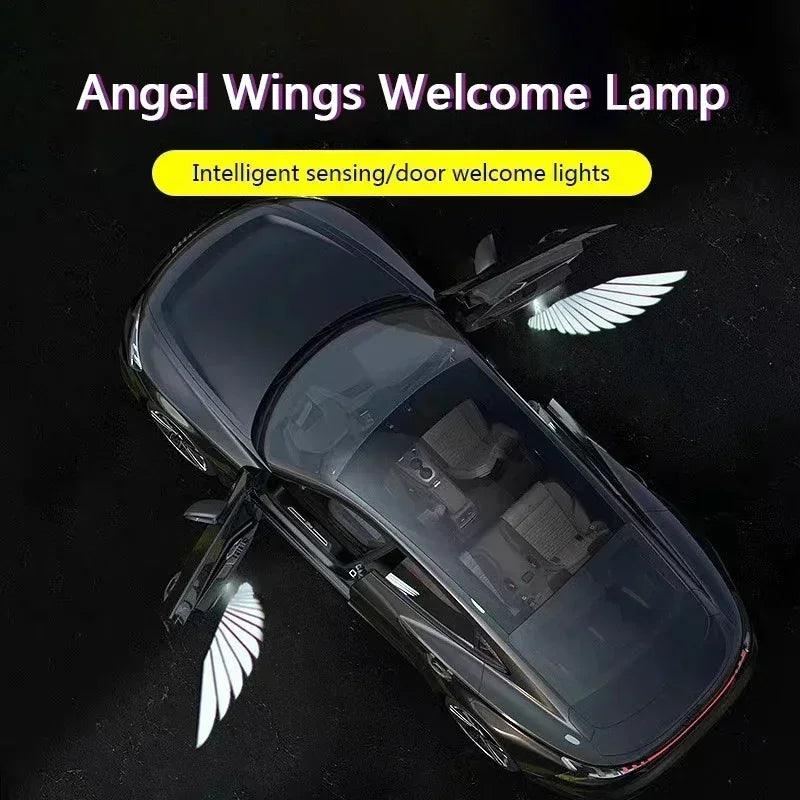 2/4PCS Car Door Welcome Light LED Angel Wings Projector Lamps Door Shadow Lights Wireless No Punching Required ATS Car Design