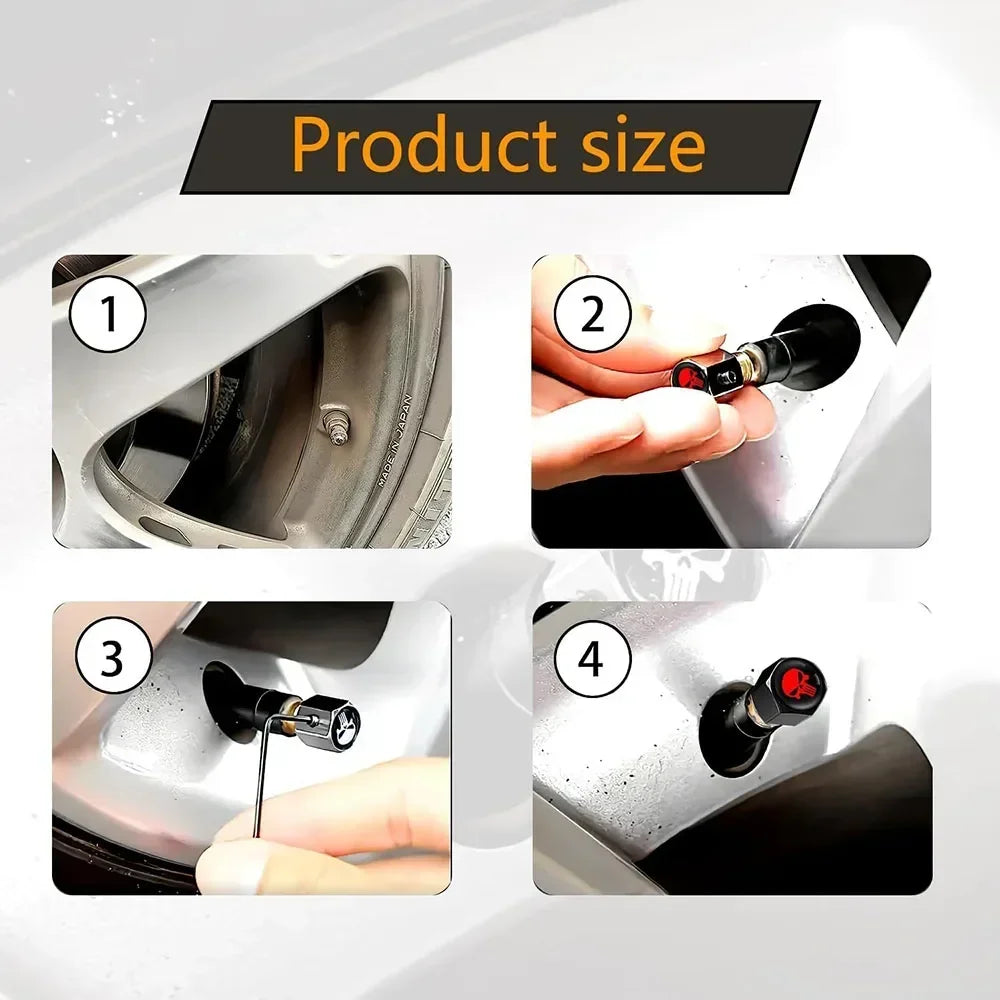Skull Tire Valve Caps – Zinc Alloy Dustproof Anti-Theft Air Valve Stem Covers