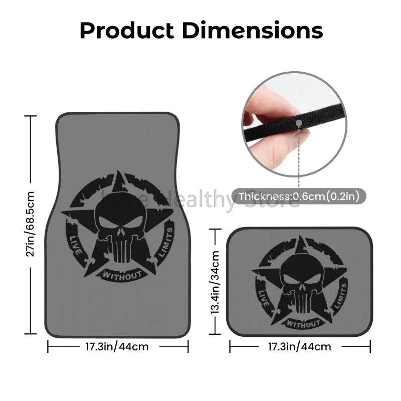 Military Tactical Skull Star Car Floor Mats Set of 4 Front and Rear Foot Mats Universal Car Accessories Decor for Van Sedan SUV ATS Car Design