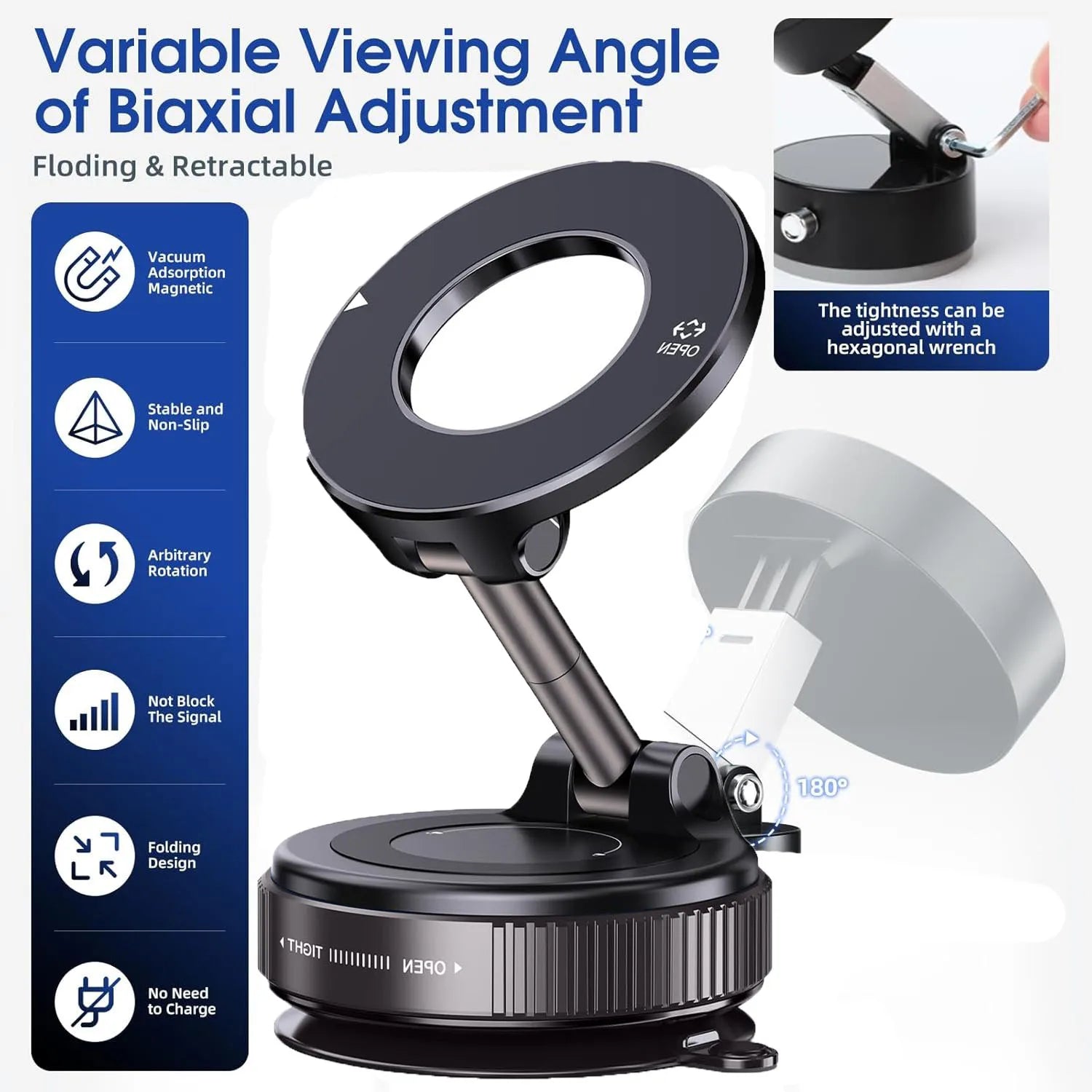 Magnetic Suction Cup Phone Mount for Magsafe 360° Adjustable Magnetic Car Phone Holder Pocket Size Foldable Car Mount ATS Car Design