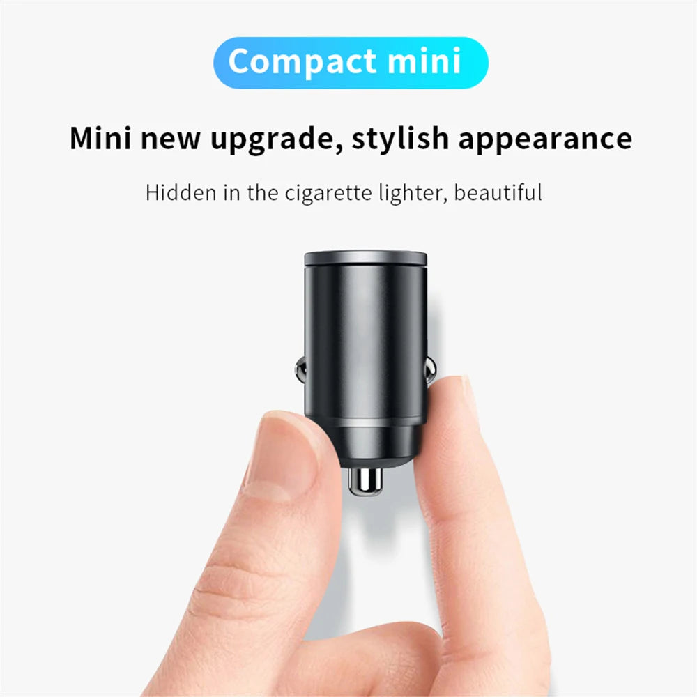 100W/200W QC3.0 PD Mini Car Charger 12-24V Lighter Fast Charging Car USB Type C Charger for Xiaomi Samsung Huawei iPhone Power ATS Car Design