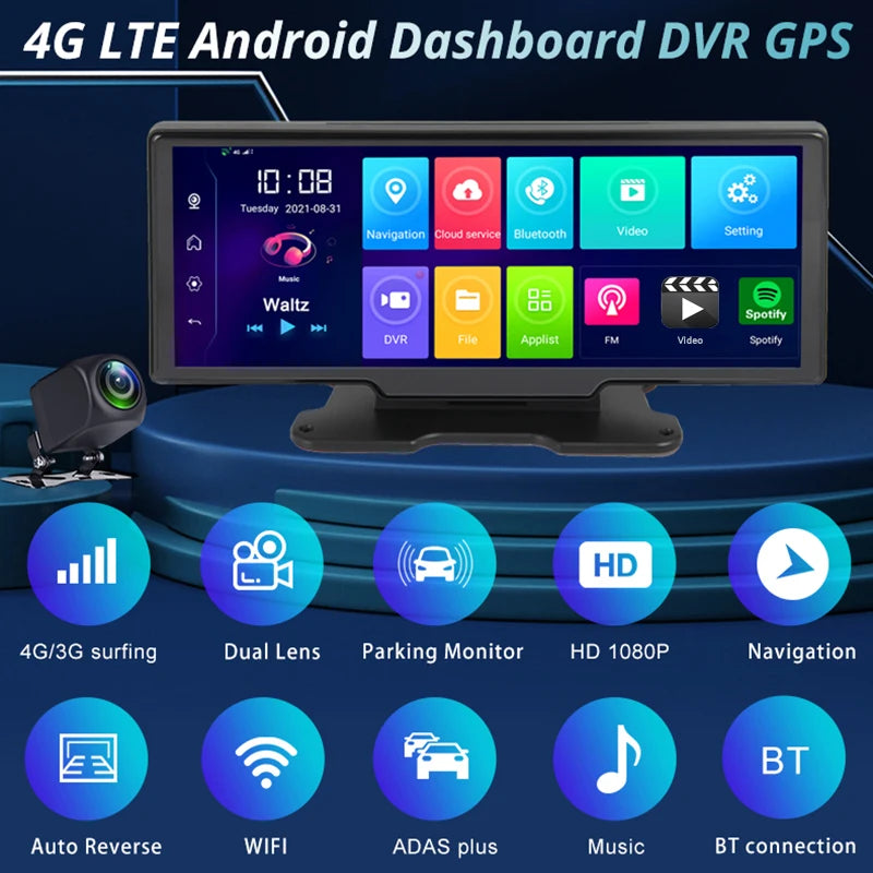 Bluavido 4G ADAS Android Dash Cam Car Dashboard Screen GPS Navigation Dual Camera FHD 1080P Car Video Recorder Night Vision DVR ATS Car Design