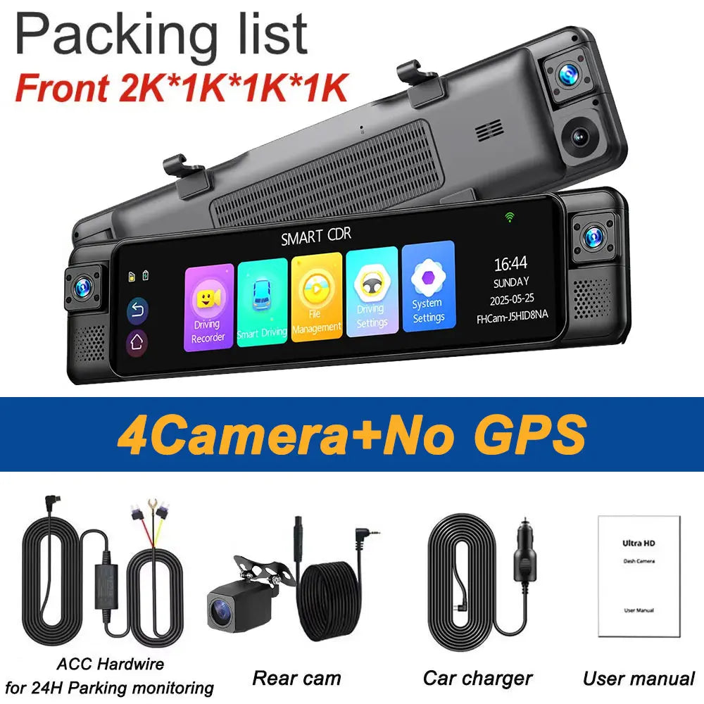 4 Channel 4K ADAS RearView Mirror Dash Camera for Cars 4 Lens 1080p BSD Front Left Right Rear Car DVR Auto WIFI Video Recorder ATS Car Design
