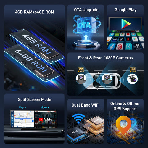 Imagebon P70 11.4" Android 14 8Core DVR Triple-view Camera Carplay/App:App Split Screen Recorder Youtube Spotify AI Dash Cam ATS Car Design
