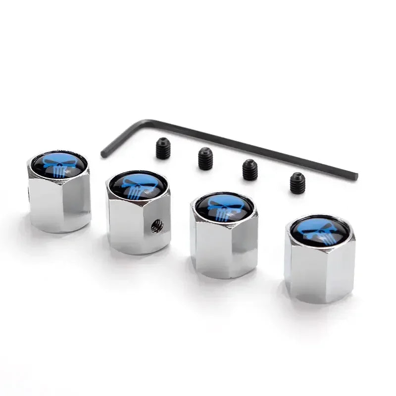 Skull Tire Valve Caps – Zinc Alloy Dustproof Anti-Theft Air Valve Stem Covers