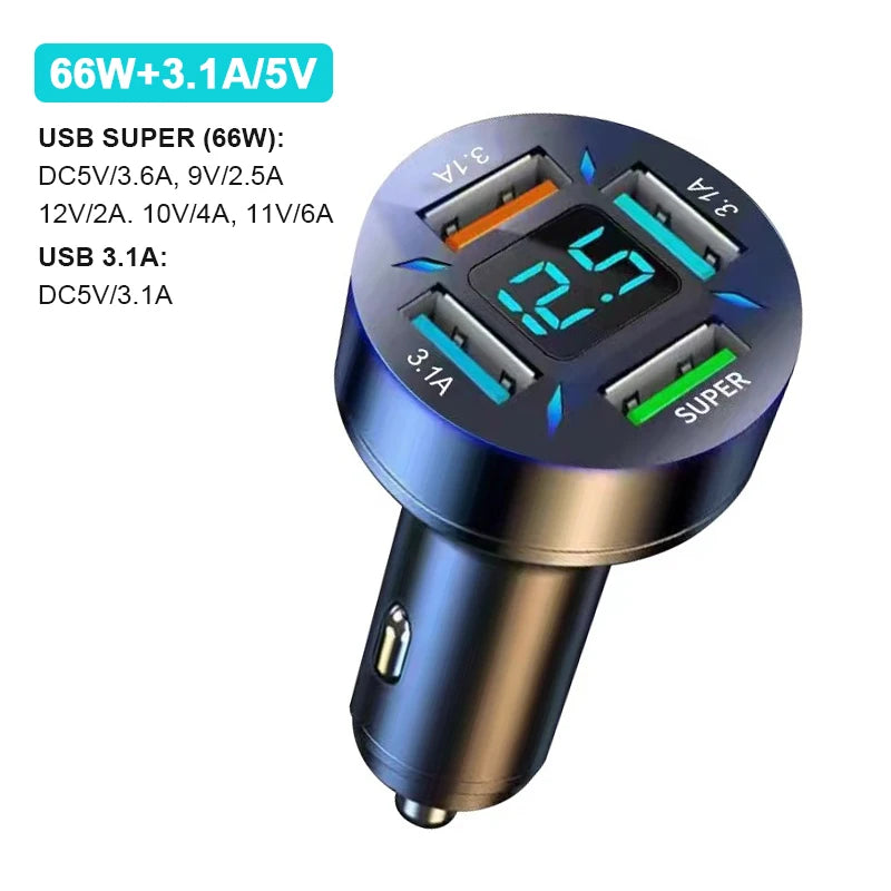 66W USB Type C Charger For Car PD 4 USB Car Quick Charge QC3.0 12/24 V Car Cigarette Lighter Socket Splitter For iPhone Huawei ATS Car Design